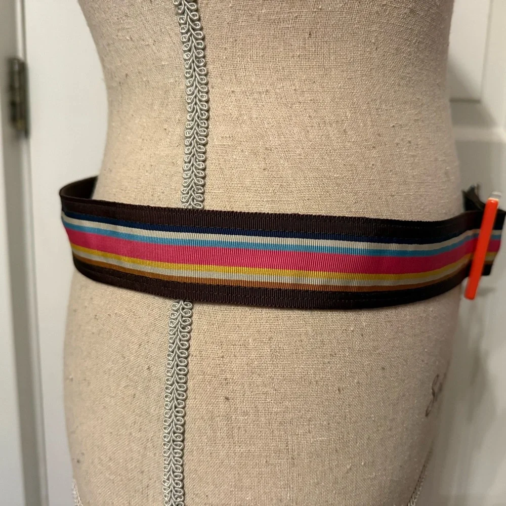 MARGOT BELT BROWN CANVAS MULTI COLOR GROSGRAIN RIBBON 38”